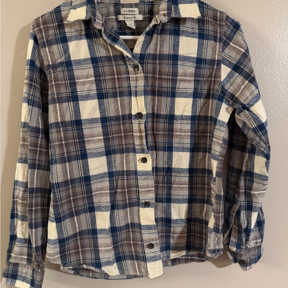 L.L.‎ Bean Blue and Cream Plaid Shirt